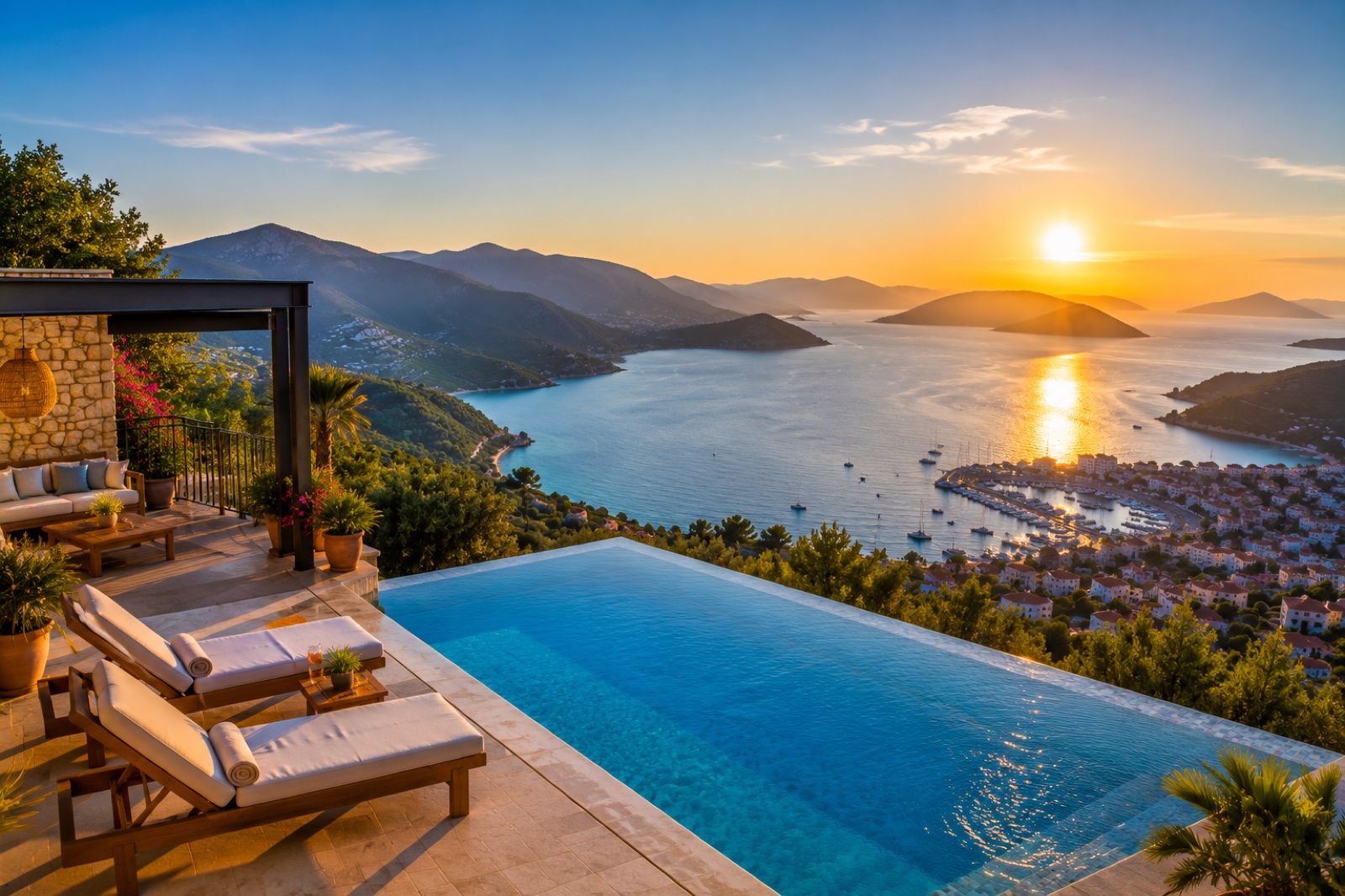 Exklusive Ferienvilla mit Infinity-Pool und Blick auf die türkische Küste