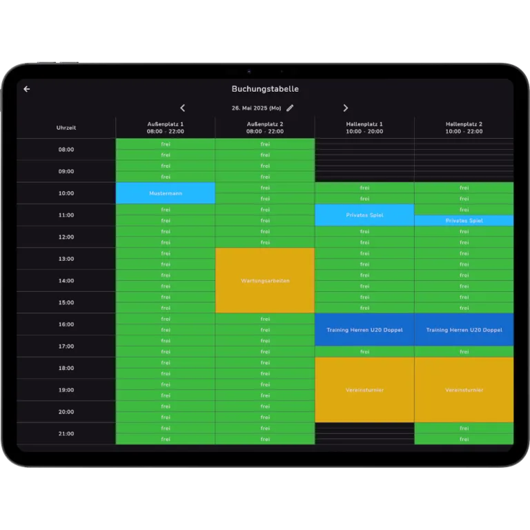 Original-Mockup der tennify-Platzbuchung