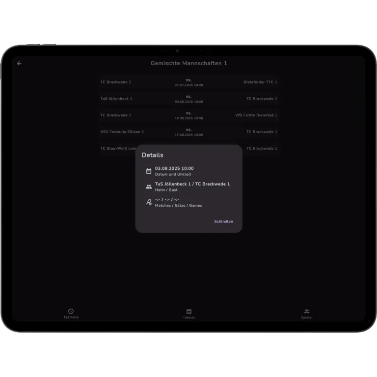 Original-Mockup der tennify-Ligaspiele