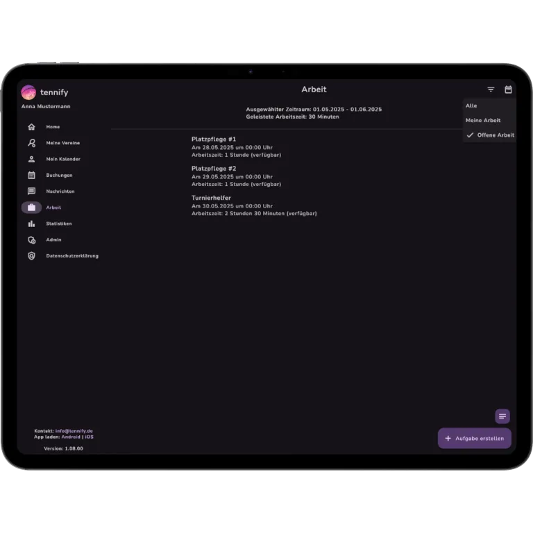 Original-Mockup der tennify-Arbeitsdienste